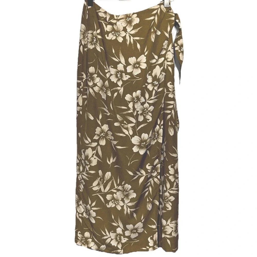 Ann Taylor Silk‎ Wrap Skirt Green Floral Women's Size 2 EUC Vtg